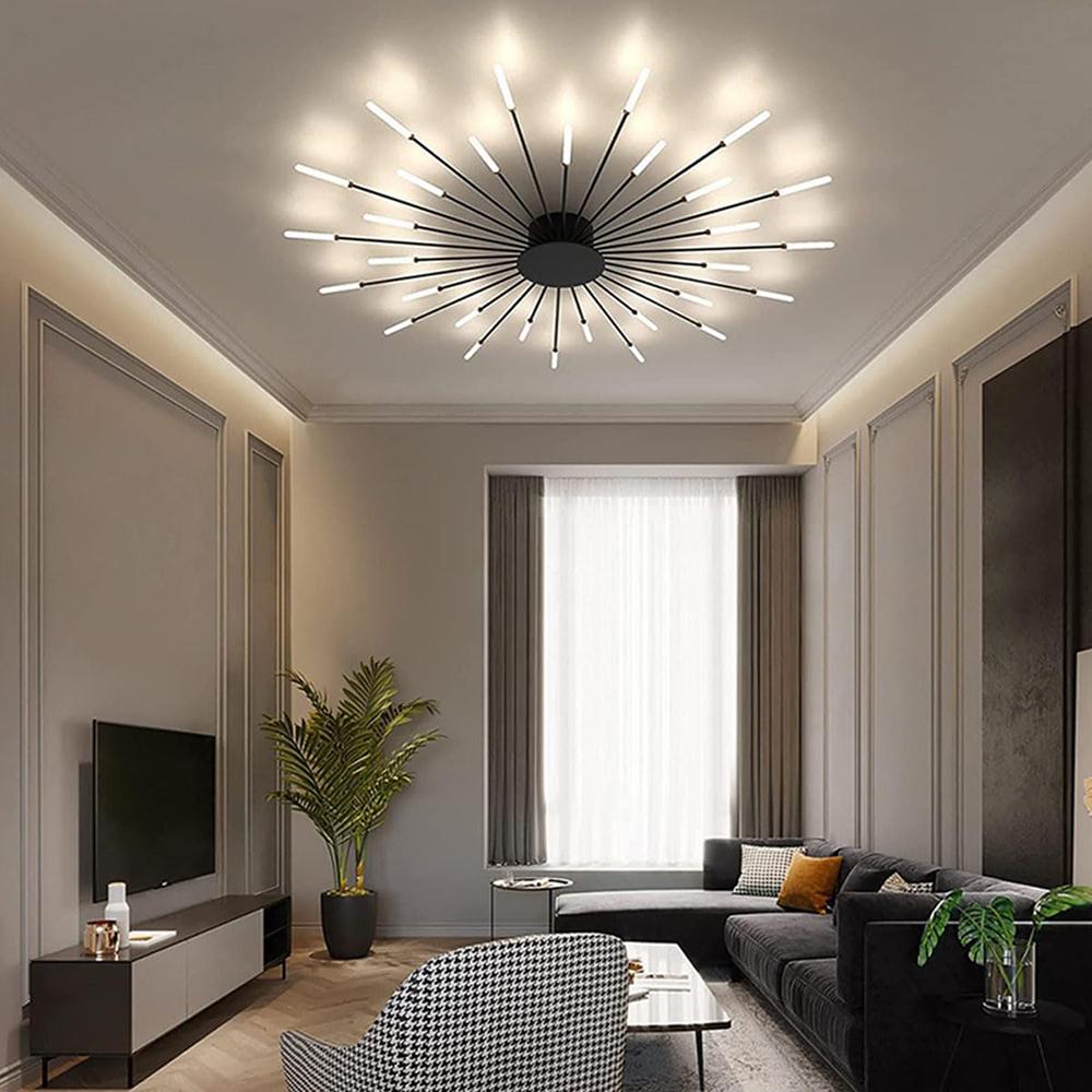 Black 30 Heads Non Dimmable Pendant Lights Creative Fireworks Design Chandelier Modern Ceiling Light for Living Room Exhibition Hall Bedroom