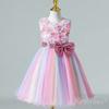 Kayiyasu Rainbow Sequin Bow Floral Round Perfect for Piano Kindergarten Entrance and Ages Rainbow Pink Girls' Dress, Neck, Recitals, Ceremonies,