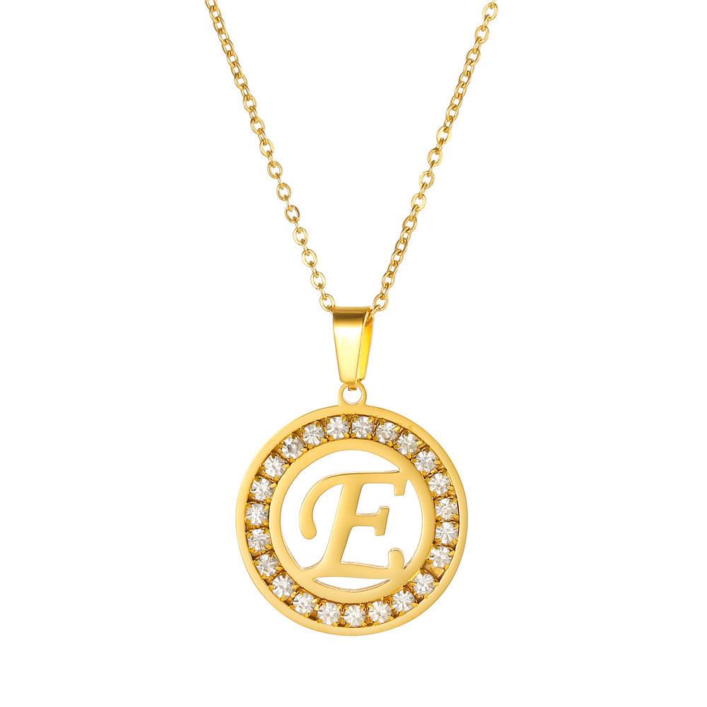 New Initial Letter Name Pendant Female Gold Color Stainless Steel A-Z Alphabet Round Necklace for Women Jewelry Gift