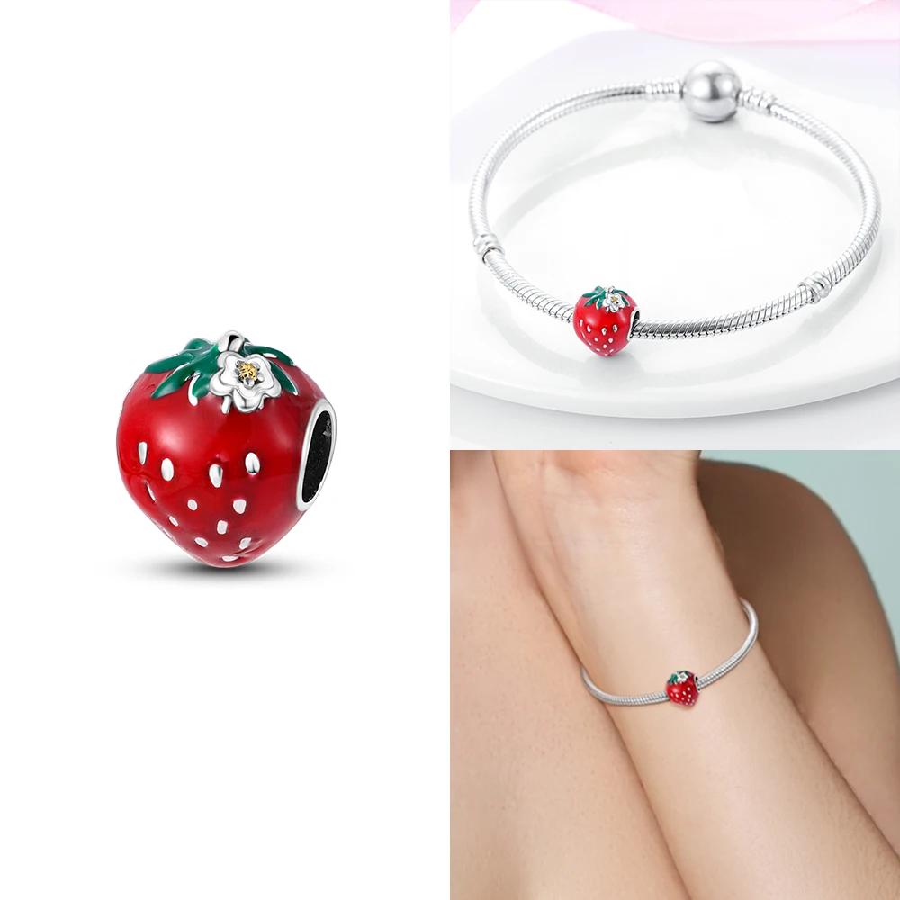 Red Cherry New Charms Bead Strawberry Love Heart Copper Charm Fit Original Bracelet Pendant Diy Jewelry For Women