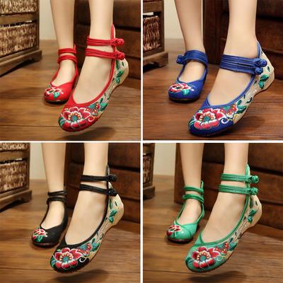 Women's Vintage Embroidered Canvas Ballet Flats Ladies Comfortable Chinese Ballerinas Vegan Embroidery Shoes
