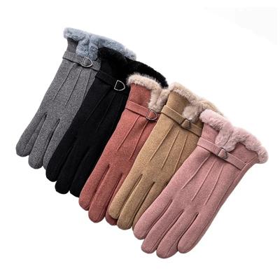 Moda inverno mulheres luvas manter aquecido camurça luvas tela sensível ao toque à prova de vento dedo inteiro senhoras esporte ao ar livre luvas femininas