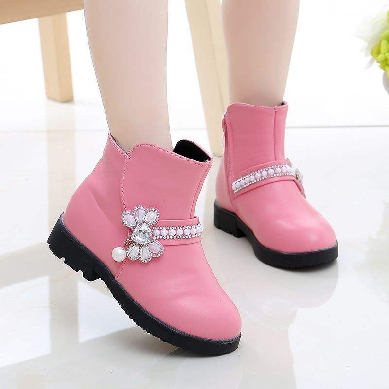 Mädchenschuhe Stiefel Kinder Kurzstiefel Herbst und Winter 2025 neue Baumwollstiefel Prinzessin zwei Baumwollschuhe Samt warm Spitze Kaninchen