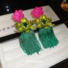 Silver needle bohemian flower dripping oil earrings niche braided rope fringed earrings European and American light luxury exaggerated earrings women