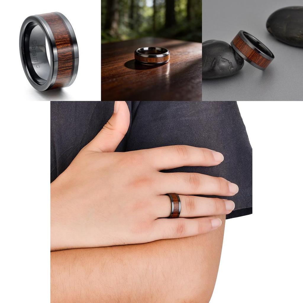 Titanium Steel Wooden Grain Ring With Resin Coating For Men And Women Fashion Jewelry