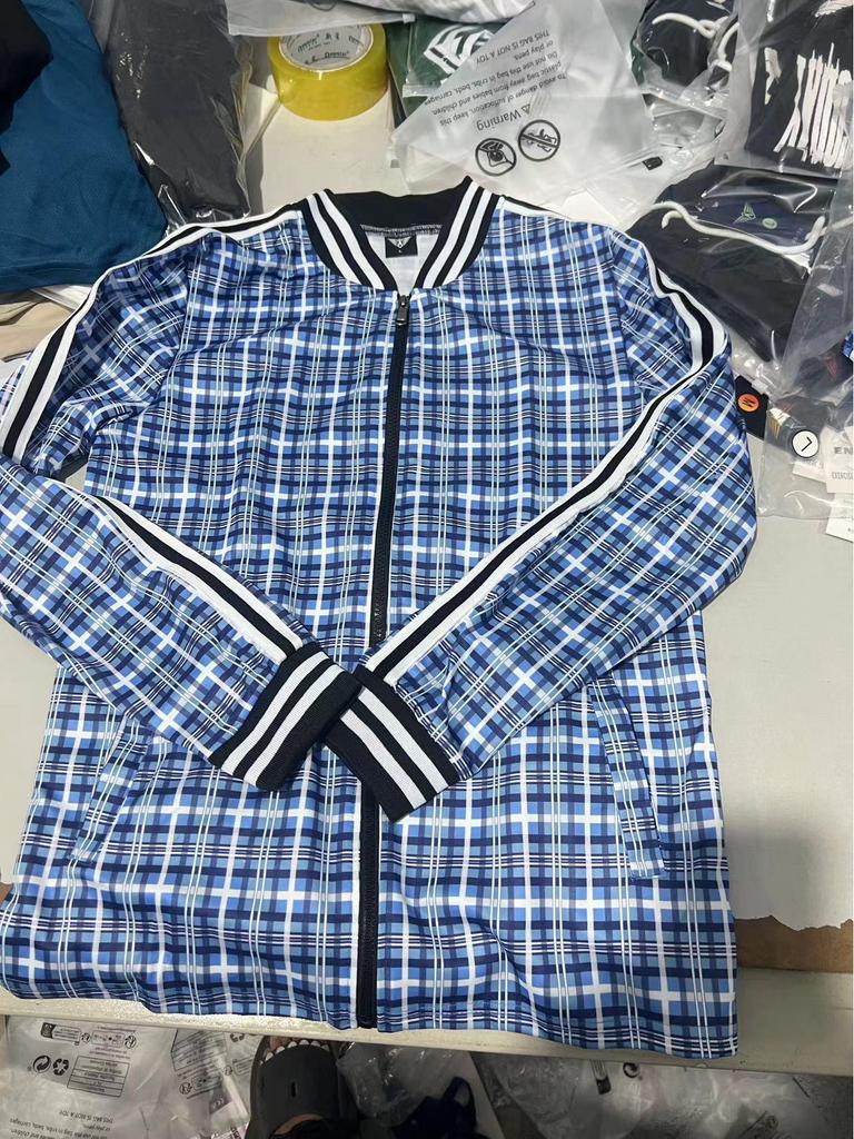 Jesienny Męski Casualowy Garnitur Sportowy w Kratę: Dwuczęściowy zestaw: kurtka zapinana na zamek i długie spodnie