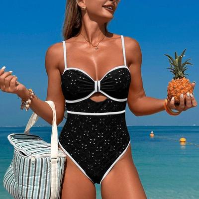 Sexy Patchwork Swimsuit One Piece Backless Bikinis Swimwear Hollow Swimming Suit