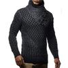 Men's Casual Solid-color Patchwork Style Long-sleeved High-neck Sweater, Men's Scarf Leather Button-down Pullover Knitted Sweater