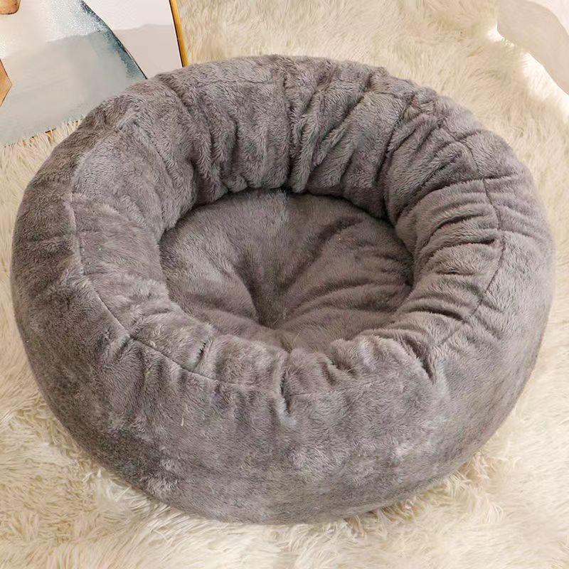 All Season Pet Bed Washable Cat Dog Round House Indoor Warm Winter Cushion for Cats Dogs 40x10cm серый