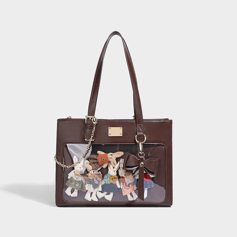 

New Japanese-style bowknot tote bag, large-capacity shoulder bag, versatile transparent tote bag for girls, sweet handbag чёрный