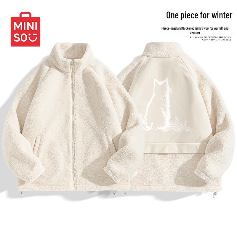 

MINISO Men s Winter Lamb Fleece Stand Collar Jacket 2XL