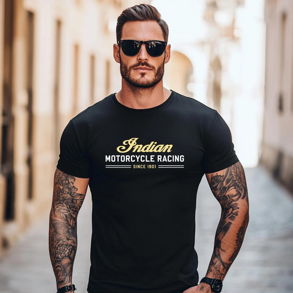 2026 Men T Shirt Casual Indians Motorcycle T-shirt Graphic Oversized Motorbike Biker Cafe Racer Chopper Vintage Streetwear Tees 4XL