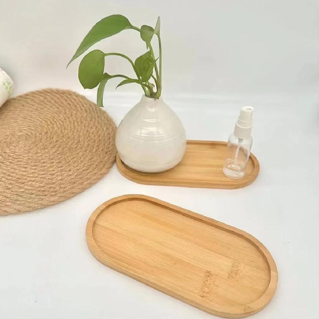 2Pcs/Wooden Tray Round Wooden Tray Japanese-Style Oval Beech Wood Small Wooden Plate Milk Snack Tray Presentation Tray