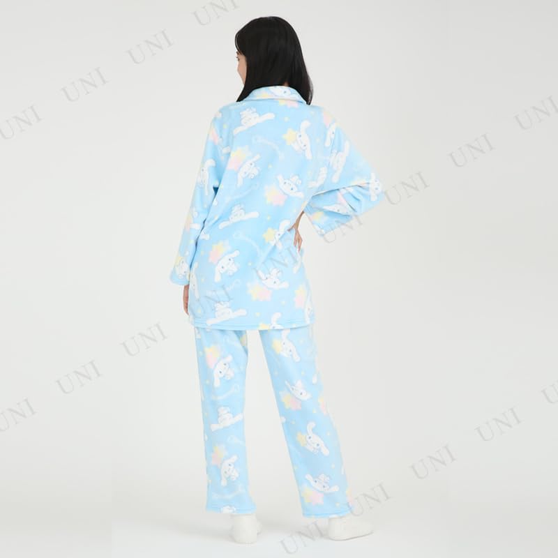 SAZAC Cinnamoroll Flannel Pajama Long Sleeve and Loungewear Women's Set, Pants, (Sax/L/SAN1868)