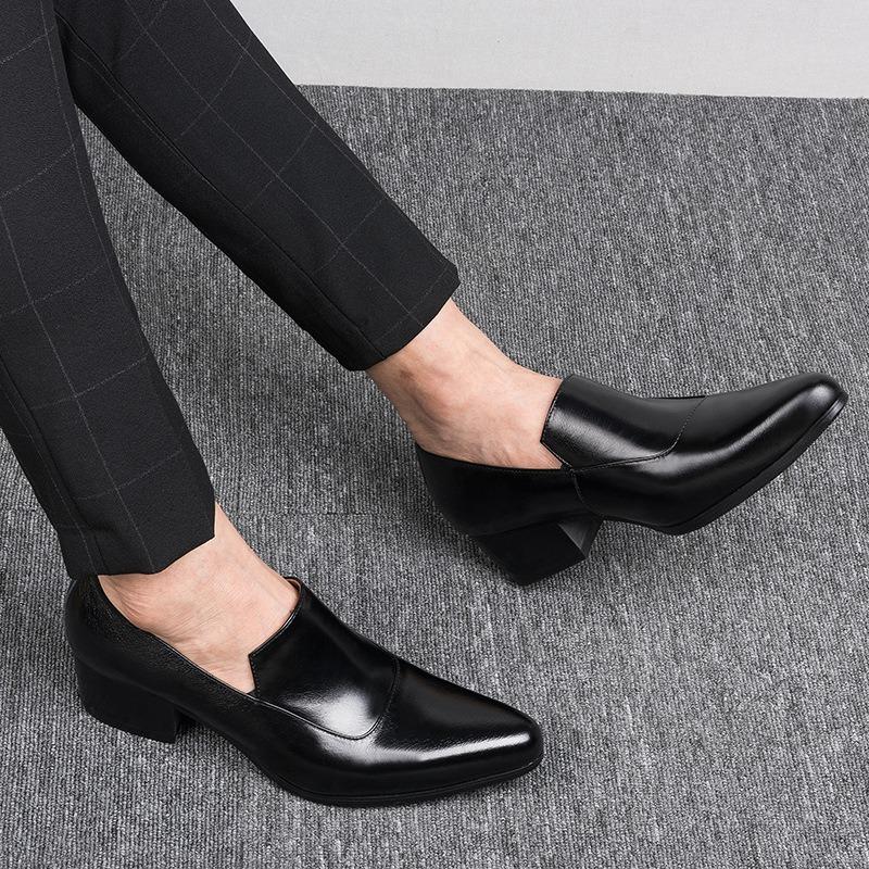Retro Mens Business Shoes High Heels 5 Cm Height Luxury Genuine Leather Handmade Quality Elegant Wedding Social Formal Shoes Man