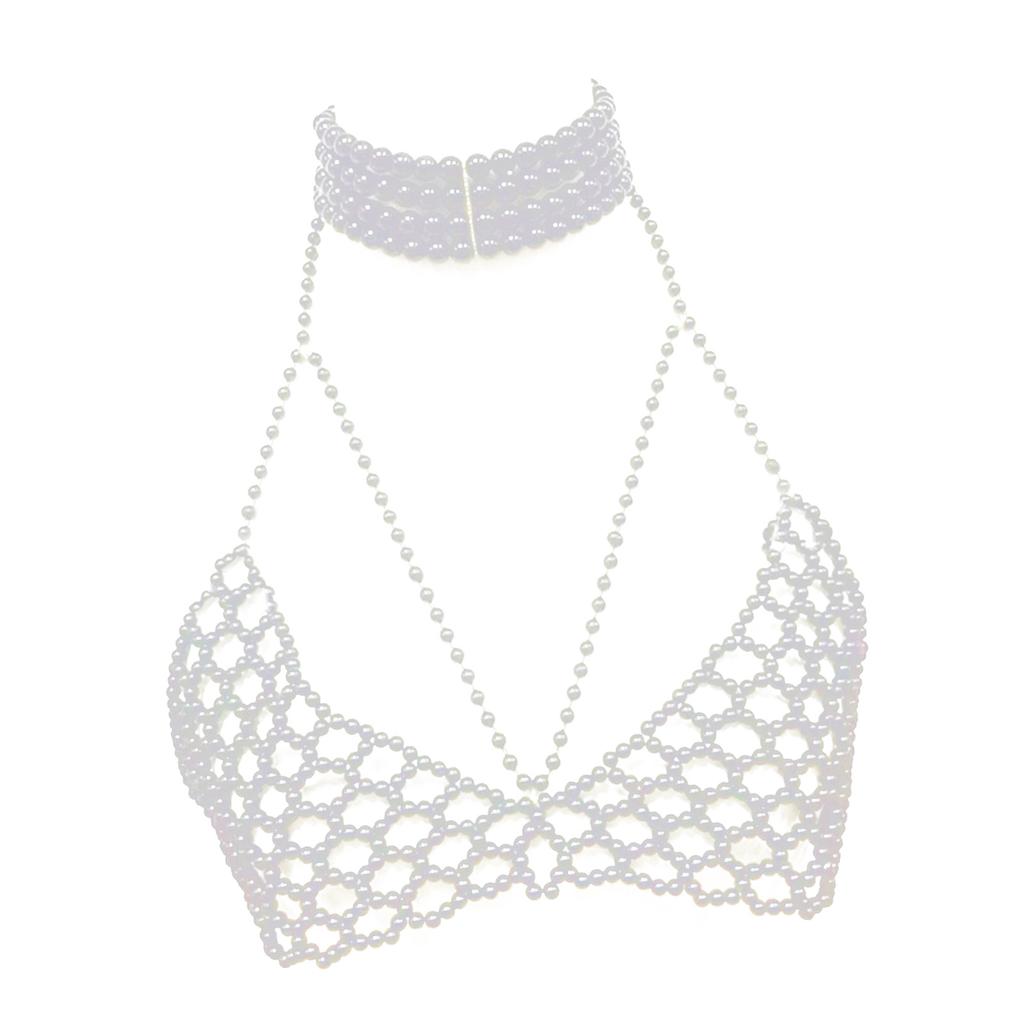 Elegant Pearls Bra Body Jewelry Chain Adjustable Chest Bead Decoration Portable for Women Beach Fashion Accessory