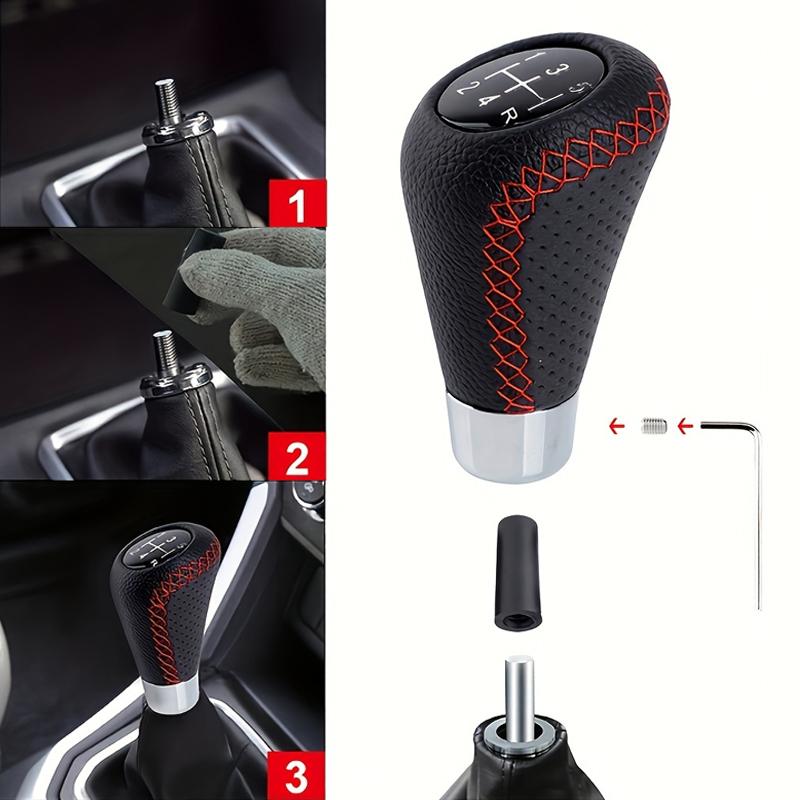 Universal 5 Speed Manual Leather Red Stitch Gear Shift Knob Car Gear Stick Shift Knob Lever Manual Transmission M8 M10 M12