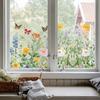 Colorful Spring Floral Window Cling Double-Sided Static Glass Sticker Stained Glass Effect Flowers Butterflies Window Decal for Kitchen Bedroom