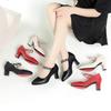 Women Pumps Flower Mary Jane Shallow Mouth Shoes Dress One-line Buckle Pointed Toe Medium Elegant Heels Soft Leather Shoes