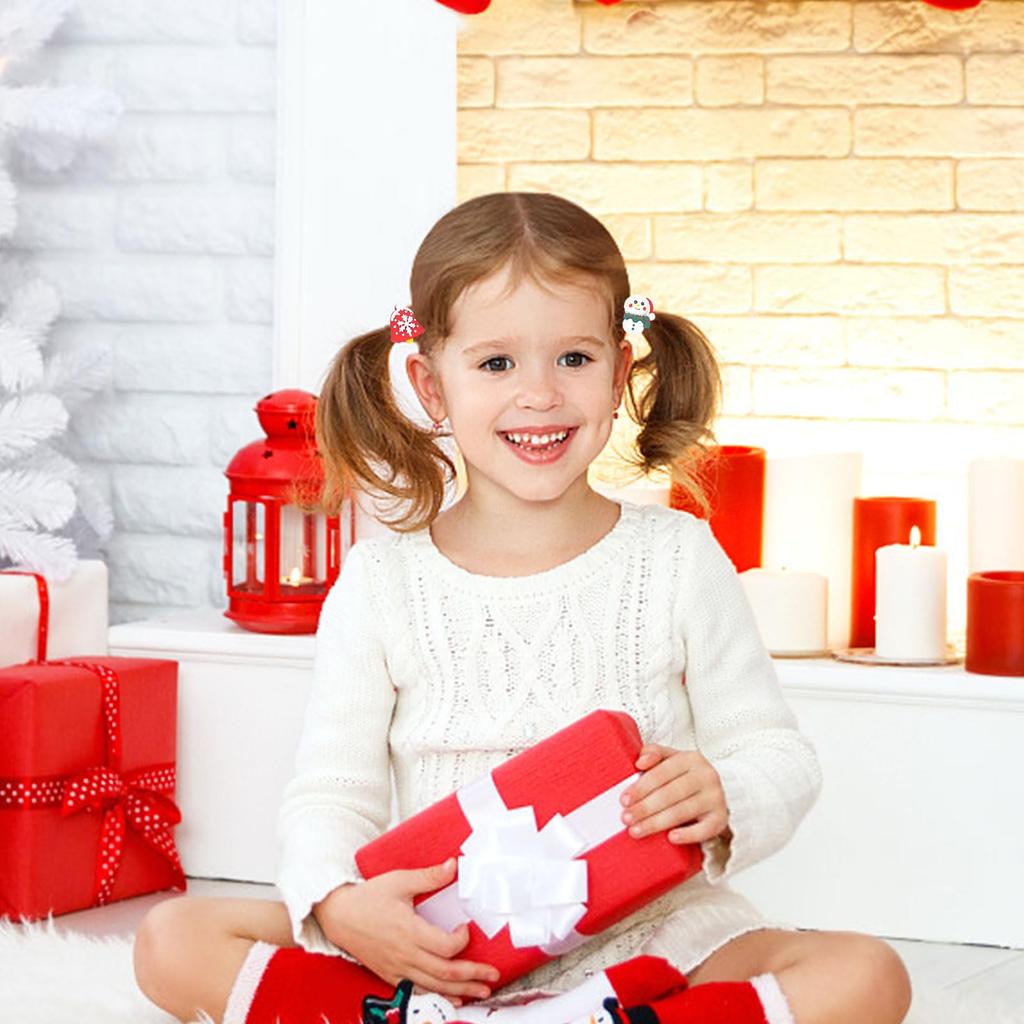 15-Piece Christmas Hairpin and Hair Tie Set for Kids, Featuring a Santa Claus, Snowman, Christmas Tree, Bell, and Reindeer Designs. Perfect for