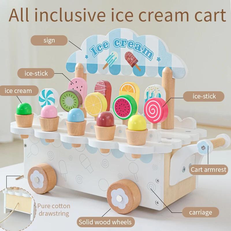 Wooden Ice Cream Girl Kitchen Pretend Play Accessories Simulation Shop Montessori Education Toys Gifts