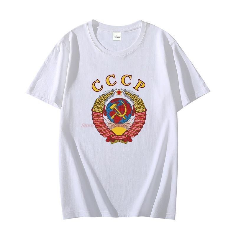 Russian Classic Graphic T Shirts With Ussr Emblem And Anthem Cotton Oversized Tshirt Short Sleeve Tshirts Unisexs Clothing