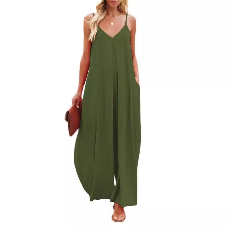 Dames Effen Kleur Bretels Wijde Pijpen Zakken Casual Commuter Jumpsuit