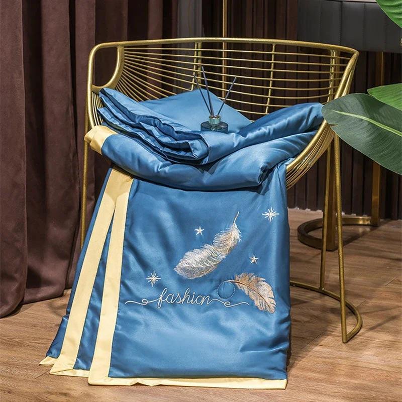 Ice Silk Summer Comforter Set For Bed Air Conditioner Nap Blanket/Quilt Super Silky Soft Set Of Summer Comforter And Pillowcase