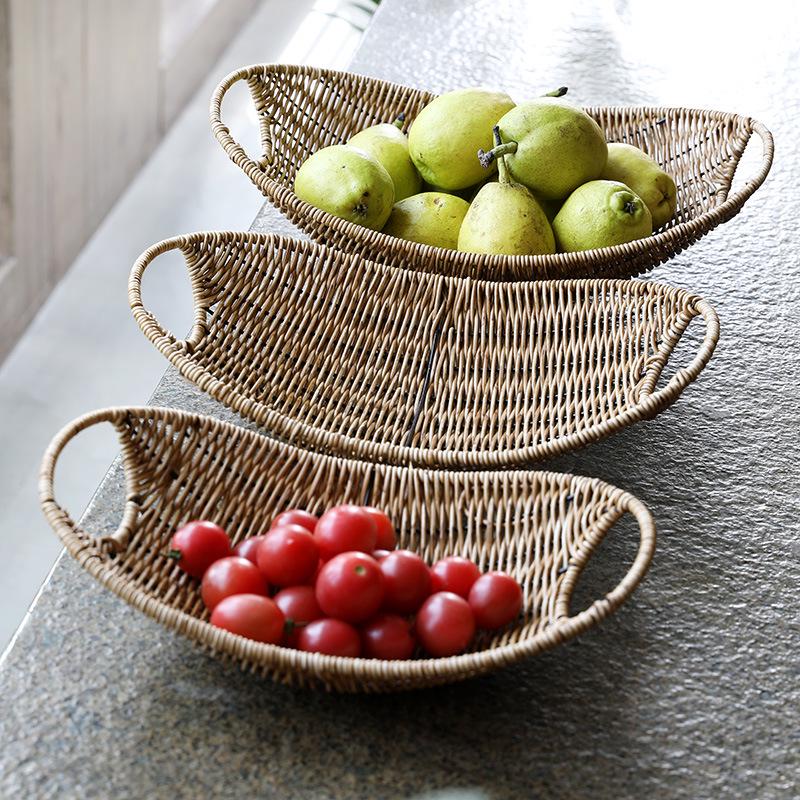 Nordic Style Plastic Rattan Woven Snack Basket for Coffee Table