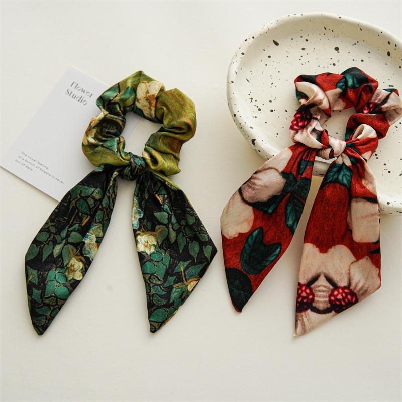 Niche Design Bow Oil Painting Ponytail Hair Tie & Headband for Women