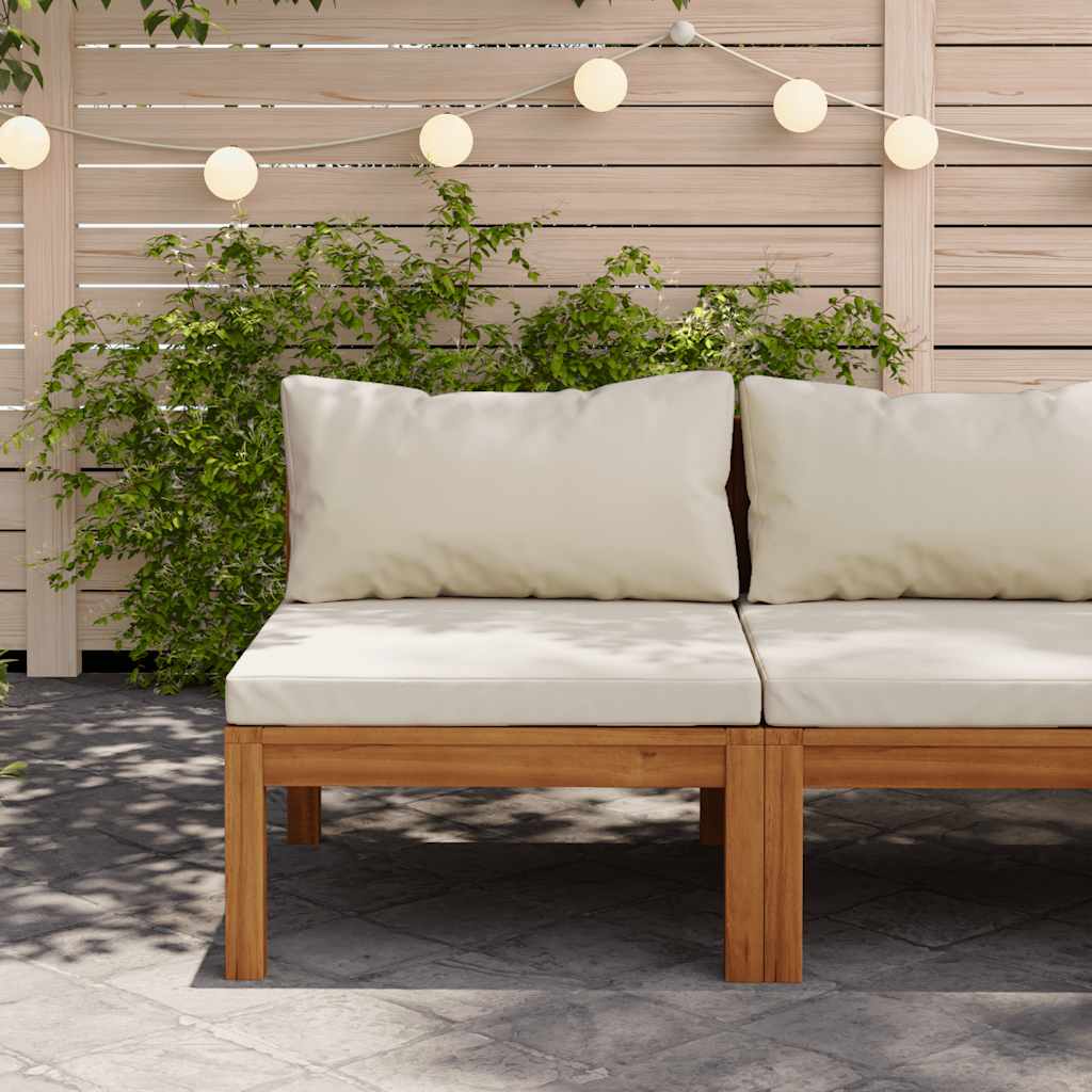 Vidaxl Modul-Sofa-Mittelteil, mit cremefarbener Polsterung, Massivholz Akazie