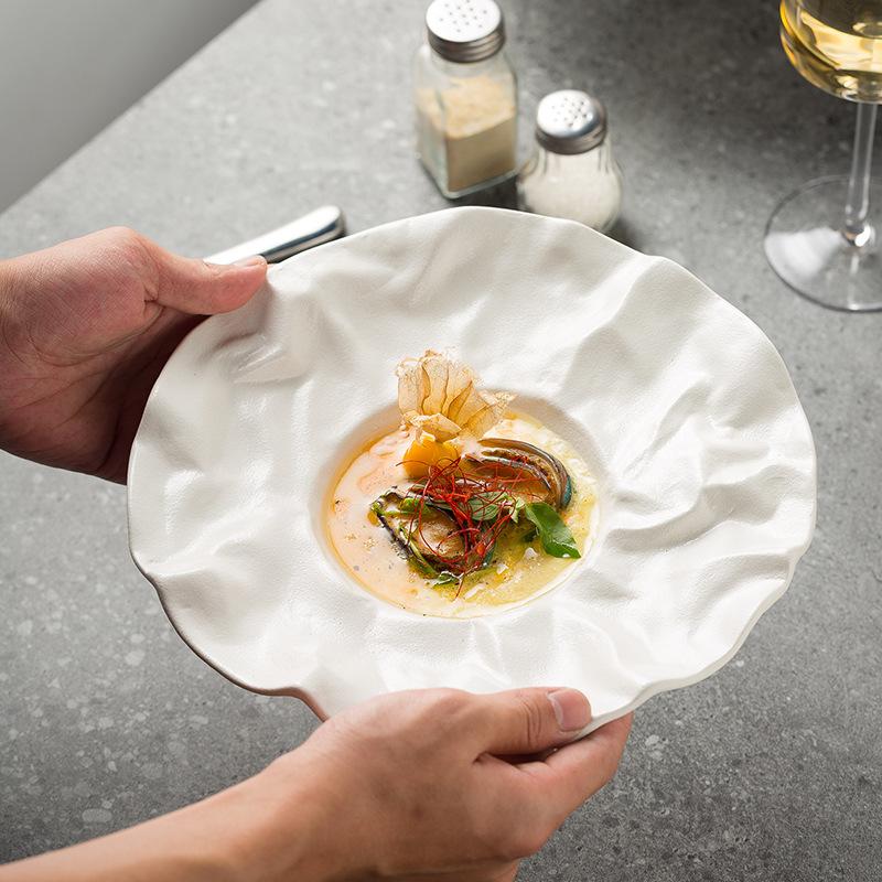 Ceramics Dinner Plate Matte Soup Basins Creative Household Tableware Irregular Shaped Salad Bowl Snacks Dessert Cake Plate