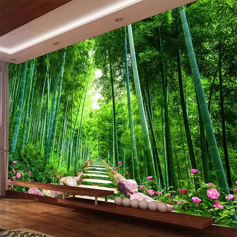 Photo Wallpaper 3d Green Forest Bamboo Nature Scenery Mural Living Room Tv Sofa Background Wall Mural