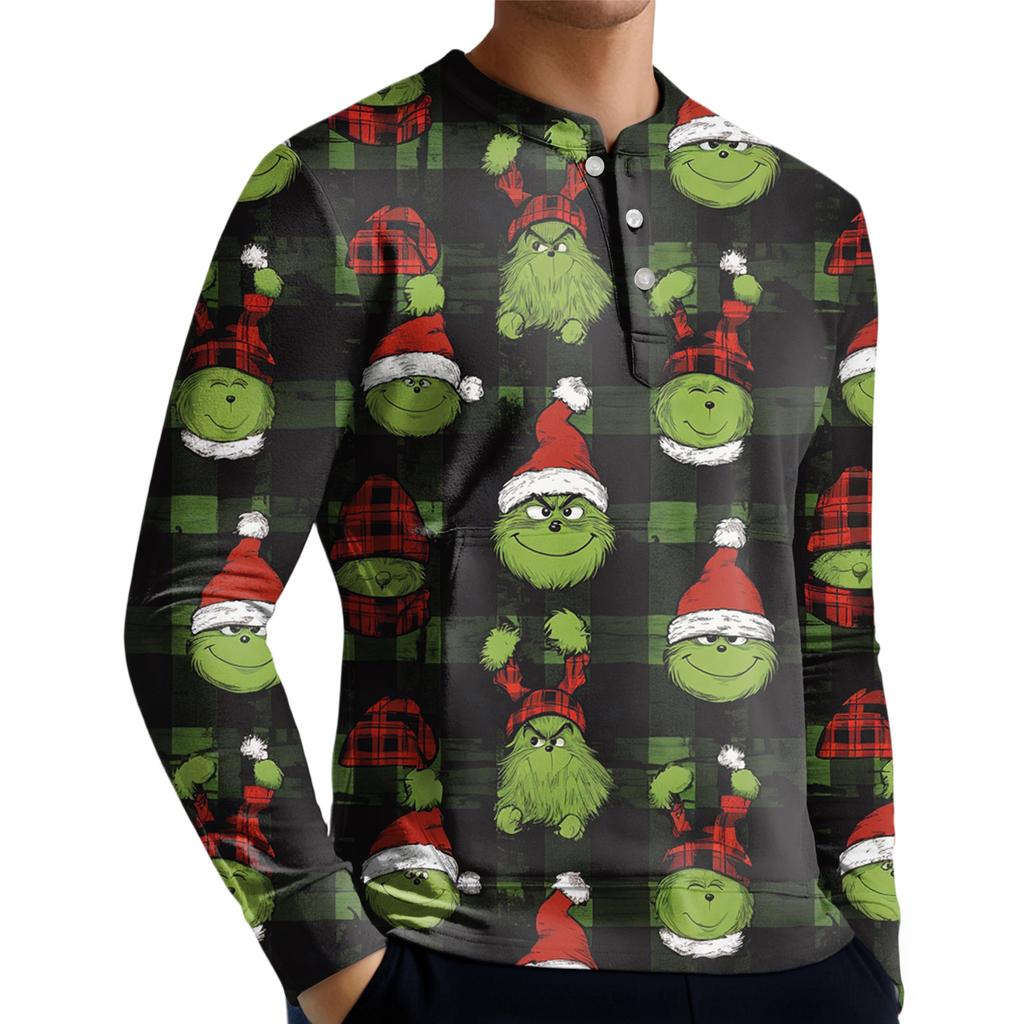 Pánská ležérní mikina na knoflíky, módní potištěná košile s dlouhým rukávem, pulovr