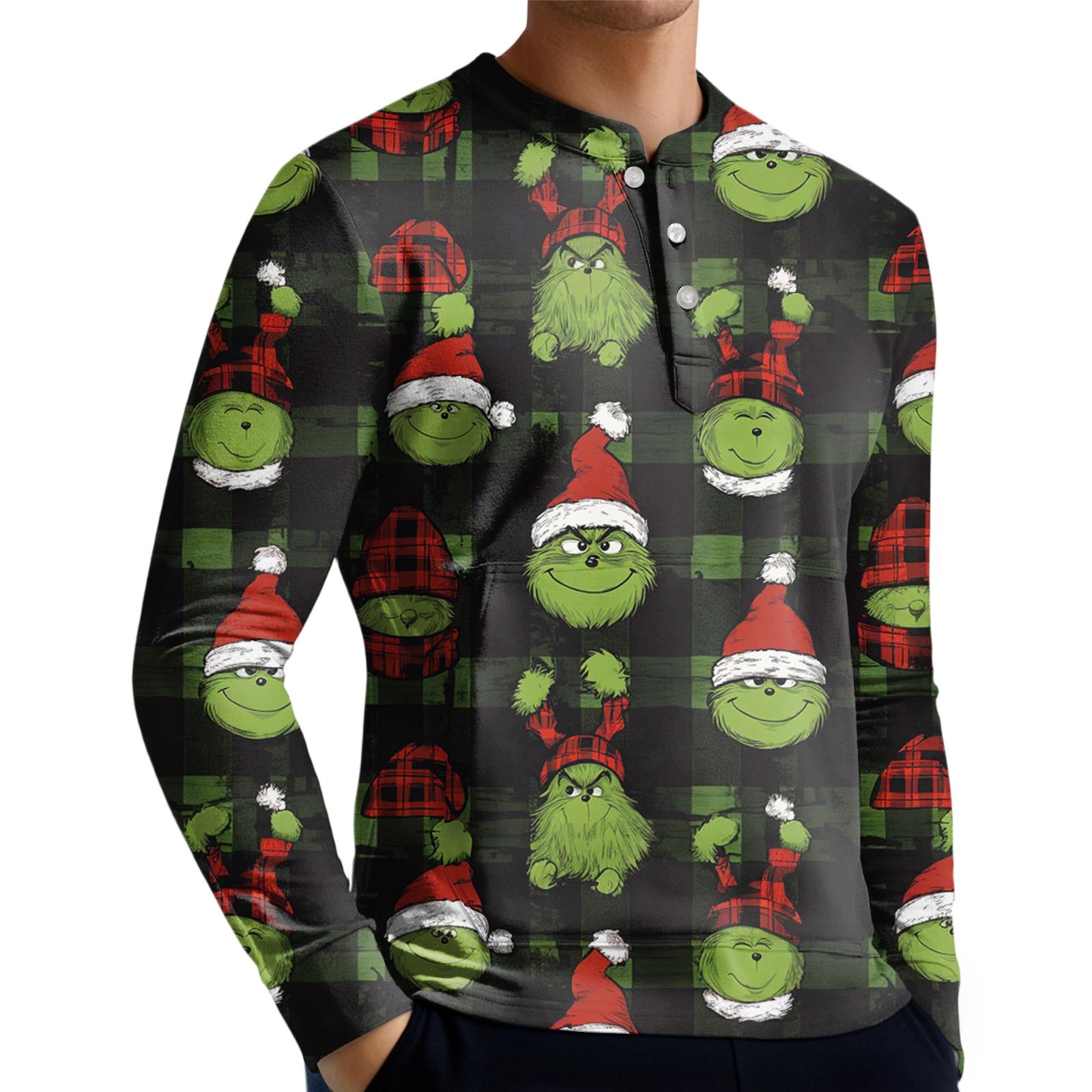 

Мужской повседневный свитшот на пуговицах, модная футболка с длинным рукавом с принтом, пуловер M зелёный