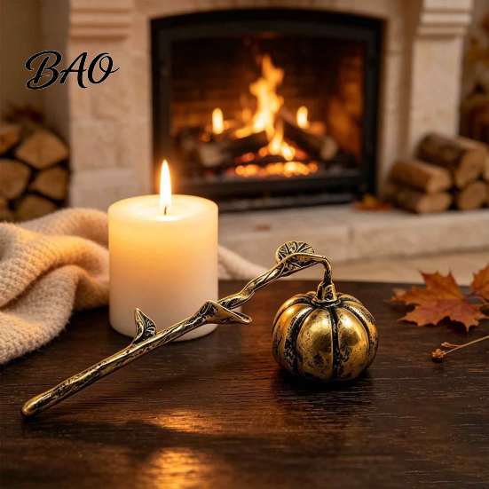 Decorative Candle Flame Snuffer Pumpkin with Long Handle, Halloween Theme PET Maintenance Tools Extinguisher, Wick Stopper for Home Table Decoration