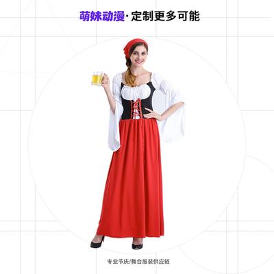 European and American Women's Beer Festival Clothes Maid Tight Long Dress Ethnic Style Long Red