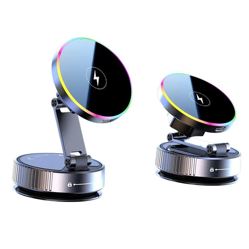 Cooling Magnetic Car Wireless Charger Car Phone Holder Mount Fast Charging for iPhone 15 14 13 Pro Suction Cup Vacuum Foldable