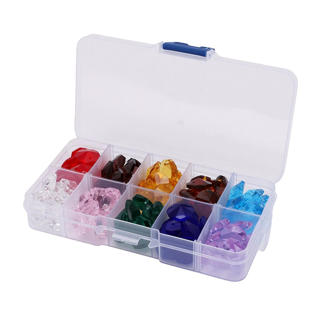 100 PCS 14mm Two Holes Crystal Octagonal Beads 10 Colors Double Cut Faceted Octagonal Glass Beads for DIY Arts Crafts