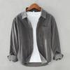 Korean Fashion Men Tops Spring/Autumn Daily Casual Long Sleeve Pure Cotton Shirts Square Collar Corduroy Solid Color Shirt Simple Style Men Clothing