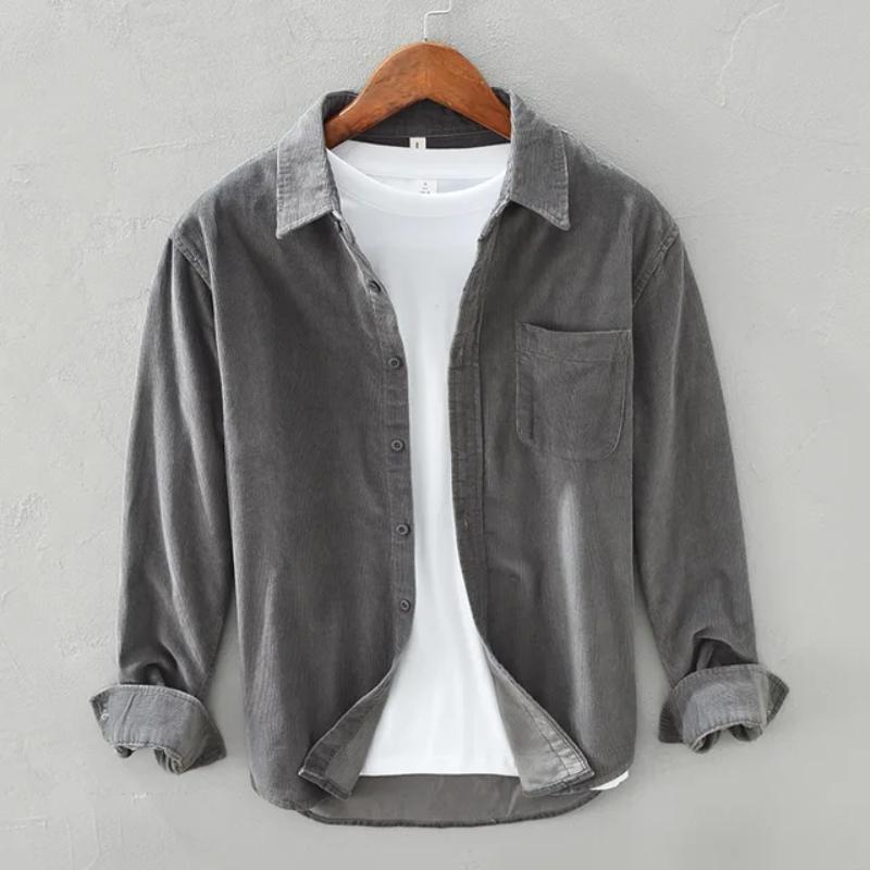 Korean Fashion Men Tops Spring/Autumn Daily Casual Long Sleeve Pure Cotton Shirts Square Collar Corduroy Solid Color Shirt Simple Style Men Clothing