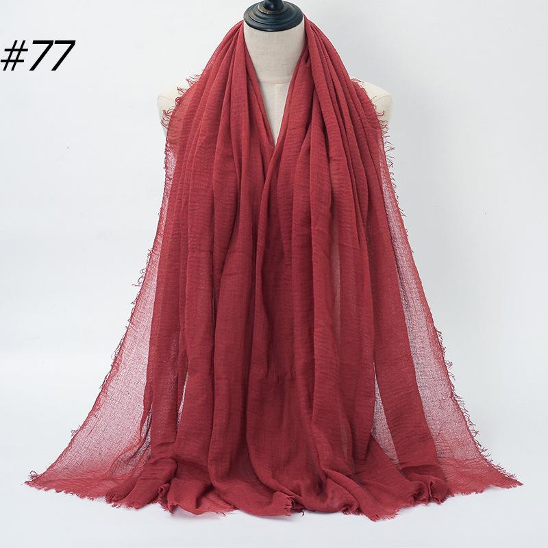 Solid Color Wrinkled Cotton-Linen Feel Women's Headscarf with Fur Edge