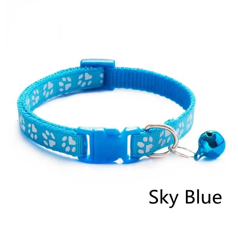 5pcs Adjustable Pet Collar With Bell Cartoon Footprint Colorful Puppy Cat Accessories Kitten Collar Safety Bell Ring Necklace