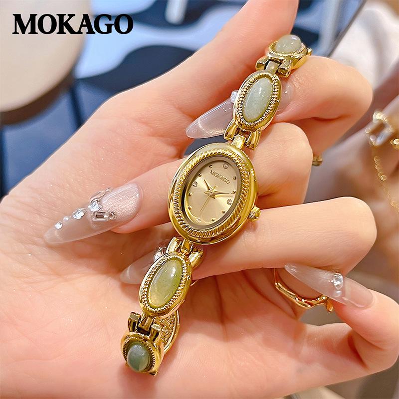 Mokaga Vintage Women's Quartz Watch - High Retro Tiger Eye Chalcedony with Light Luxury Waterproof Design