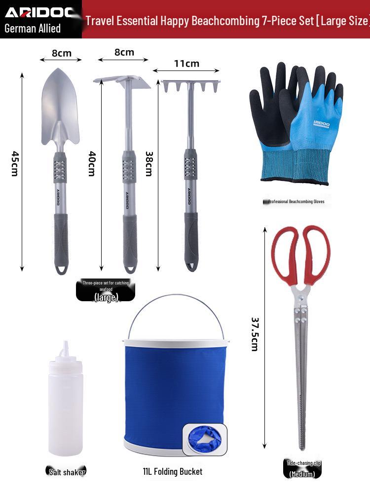 Tide-Chasing Tool Kit: Children's and Adults' Seaside Sand and Clam Digging Set with Shovel and Clips