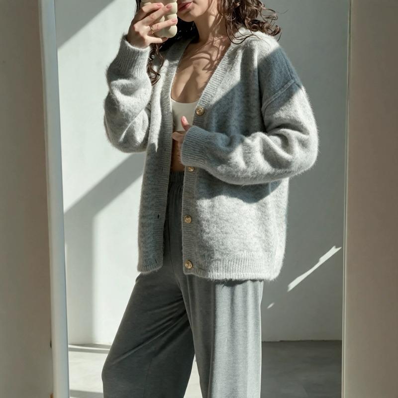 Women S V Neck Long Sleeve Buttoned Knit Cardigan Lazy Casual Loose Sweater