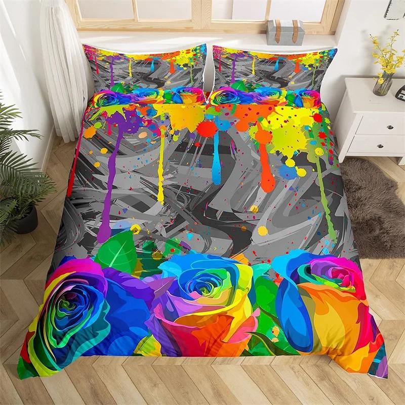 Rose Floral Bettbezug King Romantische Blumen Bettwäsche Set Mikrofaser Valentinstag Bettdecke Bezug Für Mädchen Frau Zimmer Dekoration