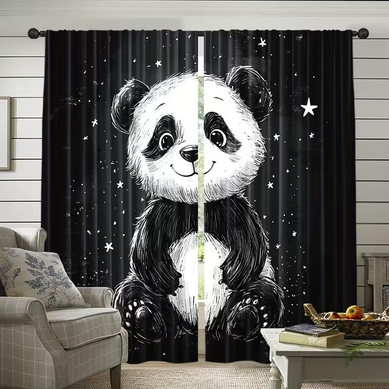 2 Pcs Cute panda print curtains,suitable for bedroom,living room kitchen decoration,home decoration,window decoration