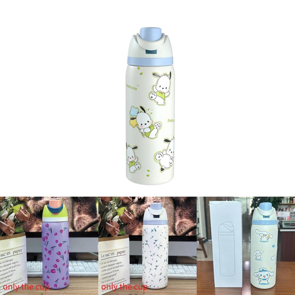 Hello Kitty Kuromi Butterfly Knot Floral Print Stainless Steel Insulated Cup With Lock Clip For Outdoor Activities