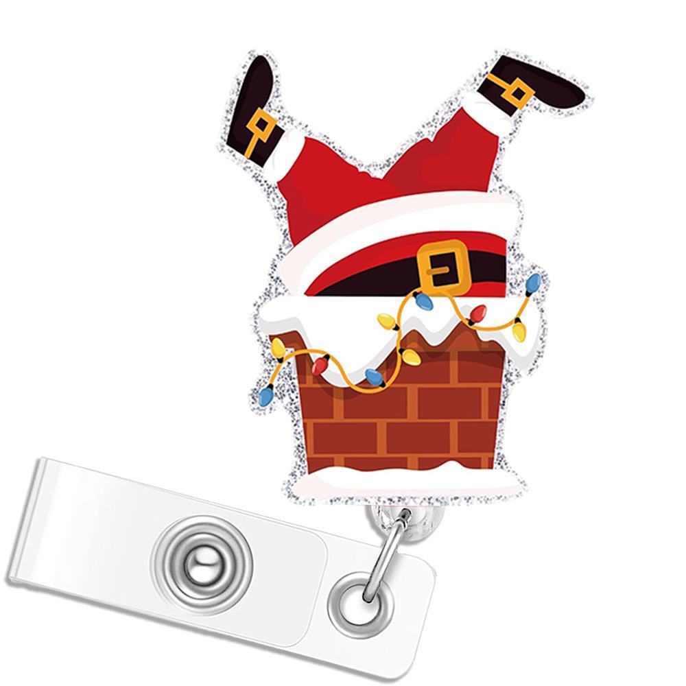 

Cute Santa Badge Reel - 2D scalable Christmas ID clip, a perfect gift for nurses and friends. прозрачный